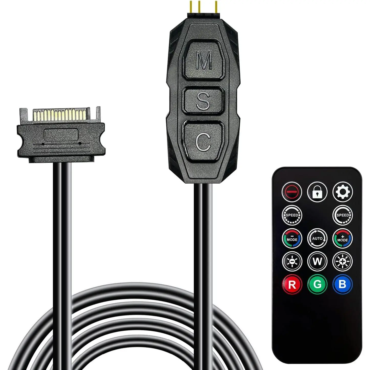 ARGB Controller Kit for PC RGB Case Fans, ARGB Splitter, SATA Power RGB Fan Controller, Computer ARGB Fans Hub Control RGB and Single Light Effect , 14 Key Remote Control Switch Colors RGB Fan hub