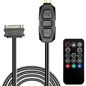 ARGB Controller Kit for PC RGB Case Fans, ARGB Splitter, SATA Power RGB Fan Controller, Computer ARGB Fans Hub Control RGB and Single Light Effect , 14 Key Remote Control Switch Colors RGB Fan hub