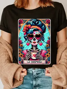 100% Cotton La Chismosa Tarot Card Mexican Chisme , Latina Skeleton T-Shirt
