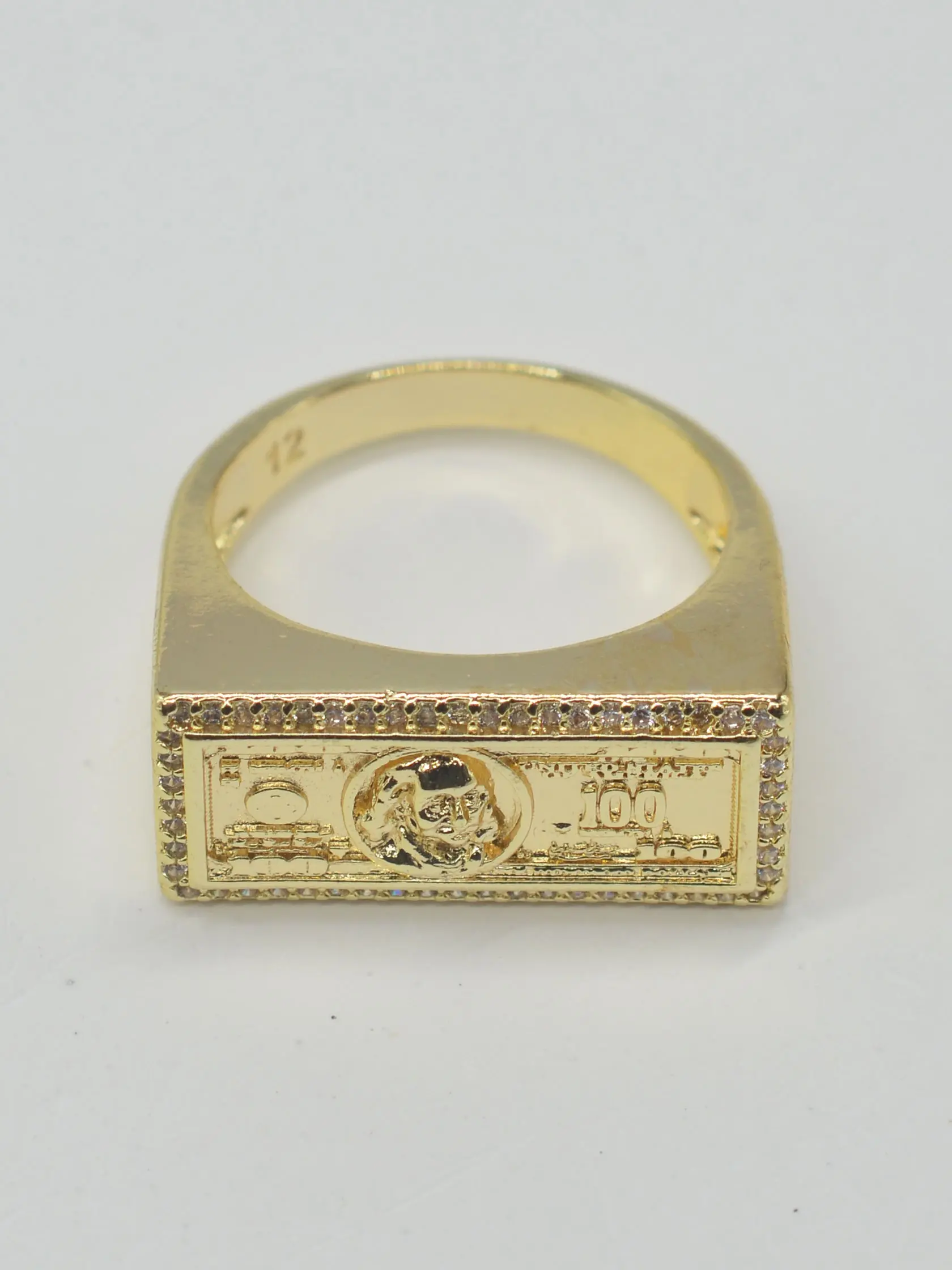 14k Gold Plated $100 Bill Ring, Men's Full Zircon Dollar Ring, Fashion Rings, Statement Ring, Birthday Wish, Wealth Attraction, Daily Commute Accessory, Beautiful Rings
