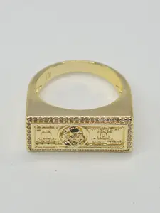 14k Gold Plated $100 Bill Ring, Men's Full Zircon Dollar Ring, Fashion Rings, Birthday Wish, Wealth Attraction, Daily Commute Accessory