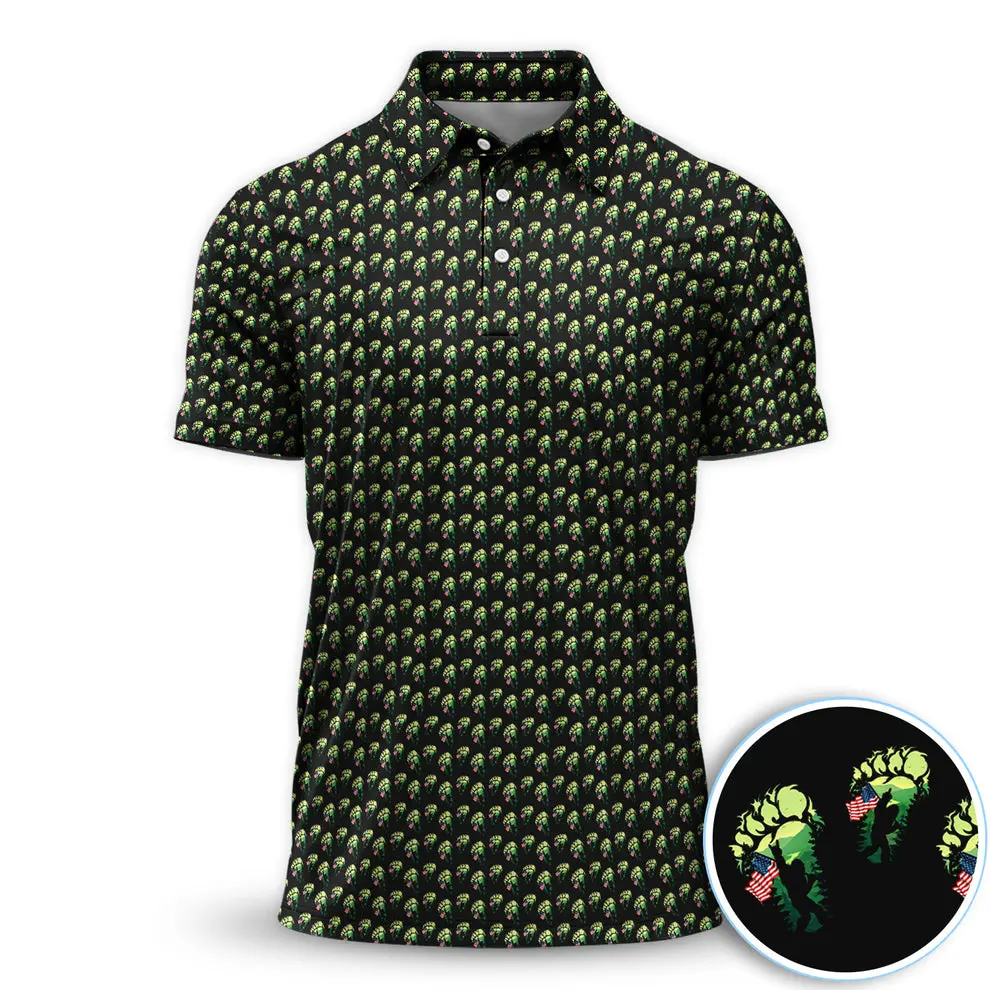 Bigfoot Patriotic Funny Footprint Polo Golf Shirt For Men Outdoor Short Sleeve Top Print