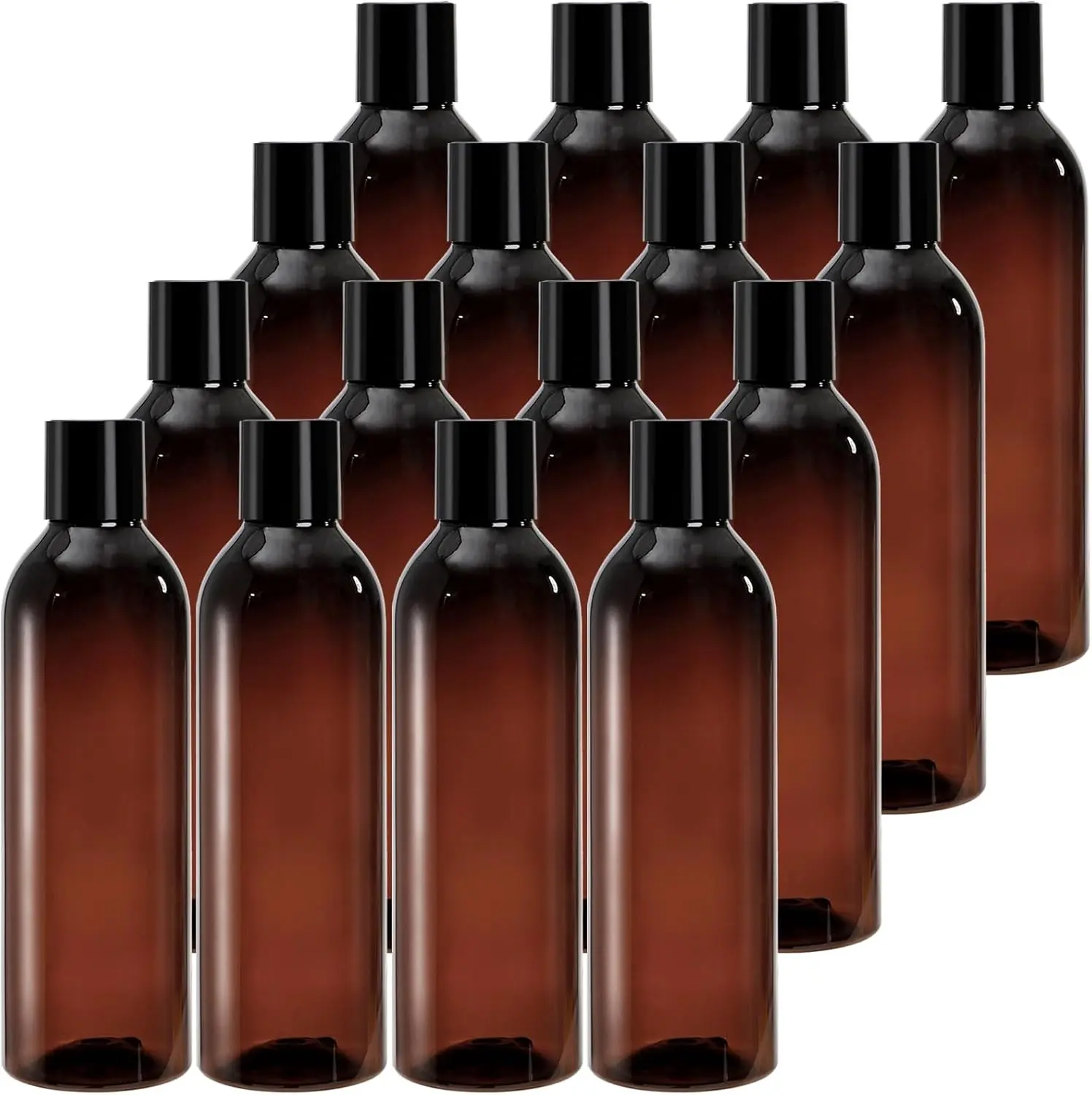 16 Pack 8 ounce Amber Empty Plastic Bottles with Disc Top Flip Cap; BPA-Free Refillable Containers For Shampoo, Lotions, Liquid Body Soap, Creams