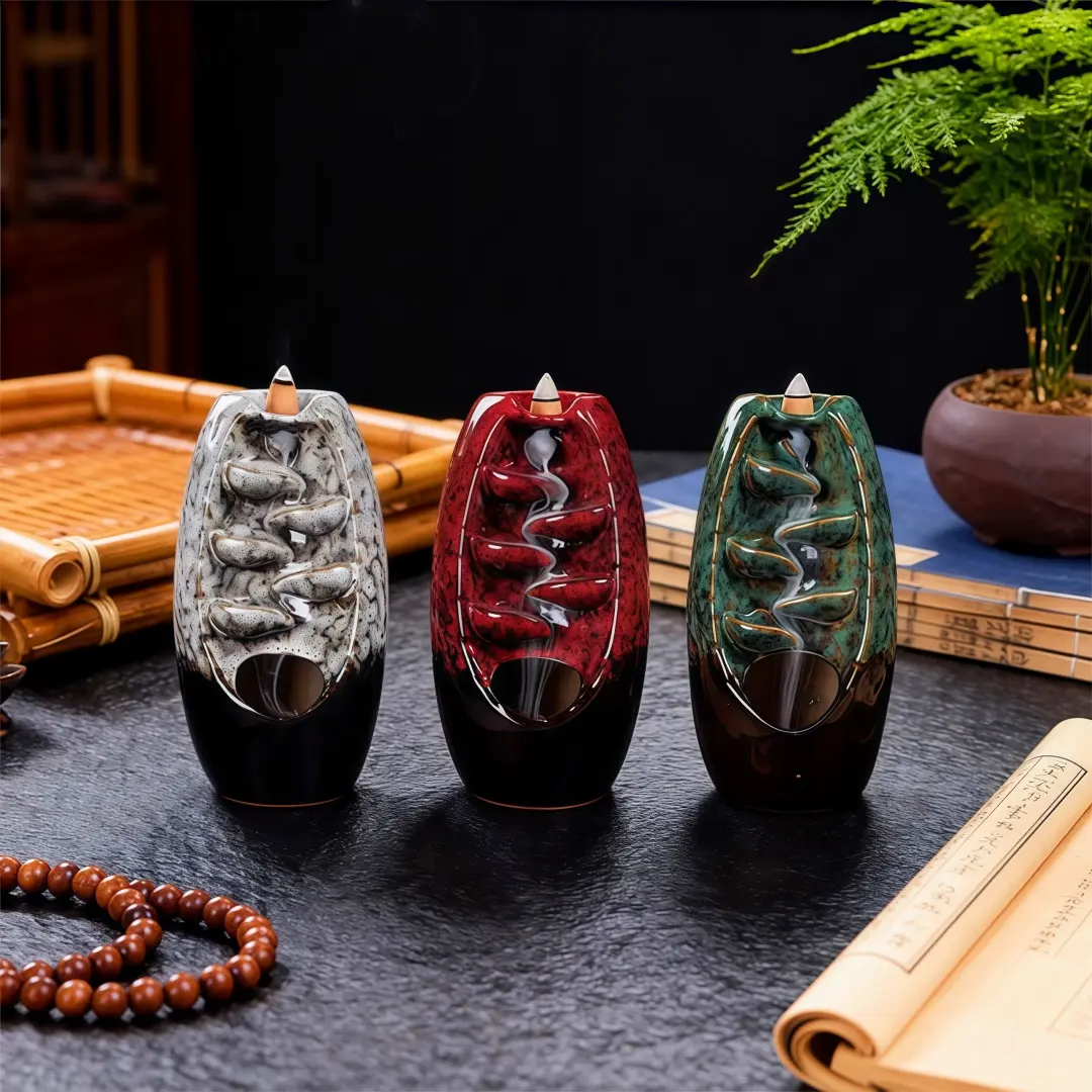 Elegant Ceramic Waterfall Incense Burner Decor (1-Piece Set) - Feng Shui Home Fragrance Accessory, Ideal for Desks, Meditation Spaces, Holiday Decor, Calms Mind & Promotes Relaxation