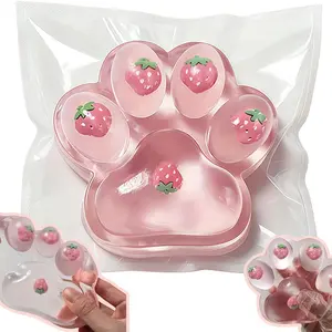 Cross-Border Style Large Strawberry Cat Paw Stress Relief Toy, Jelly Transparent Texture, Perfect for Unleashing Anger and Relaxing!