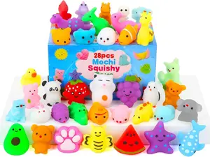 Squishy Toys 28 Pack Kawaii Mochi Squishies with Cards Easter Egg Fillers Party Favors for Kids 4-12 Classroom Basket Stuffers Cute Cat Fidget Toys