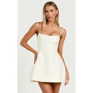 Carolina Mini Dress - Scoop Neck Panel Bodice Dress in Off White