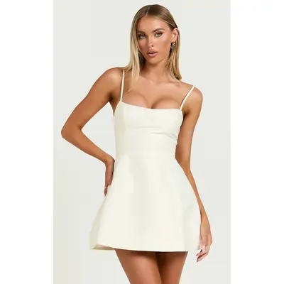 knee length dresses for ladies Satin Bubble Hem Corset Mini Dress in Black - 2 / Regular main image 1