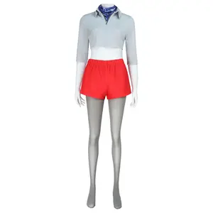 Eleven Grey Zip Up Top Red Shorts Cosplay Costume Set with Blue Scarf Tights for Comic Con