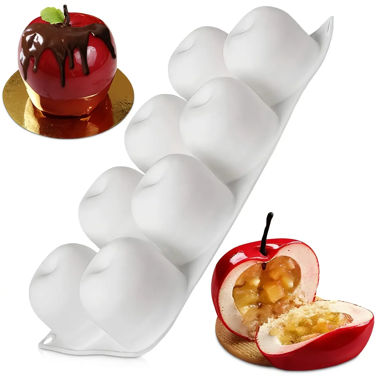8-Cavity Apple Silicone, Silicone Molds, Silicone Baking Mold for Baking Mousse Cake, Bread, Chocolate, Pudding, Non-Stick And Easy to Clean, Apple Shape Also Suitable for Soap And Candle, Ovens And Microwaves, Bakeware