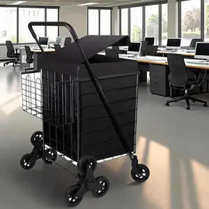 Folding Portable Rolling Cart | For Office Organization and Storage with Basket Lining and 360° Rotating Wheels | Foldable, Lightweight | Ideal for Offices, Books, Shopping | Black/Silver - NEZYLAF