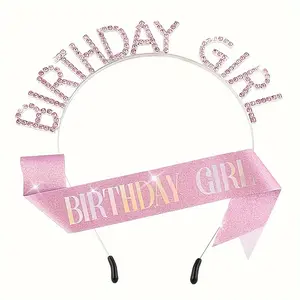 Charming Birthday Party Outfit for Girls - Sparkling Belt, Shoulder Strap & Rhinestone-Encrusted Headband Set with Letter Design - Perfect for Teens' Celebrations -  For Ages 13-18 -  Ideal Gift for Birthday Parties