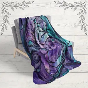 Elegant Purple And Teal Swirl Sherpa Blanket - Soft Polyester, 250-300Gsm, Machine Washable, Ideal For Sofa, Bed, Office, Camping & Travel - All-Season Lightweight Throw, Office Decor |   Modern Aesthetic |   Durable Knit Blanket
