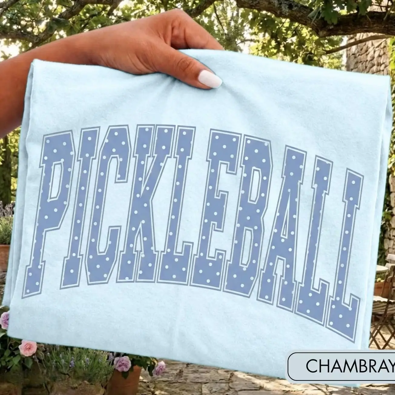 Pickleball Sweatshirt, Blue Polka Dot Pickle Ball Tee, Pickleball Player Gift C