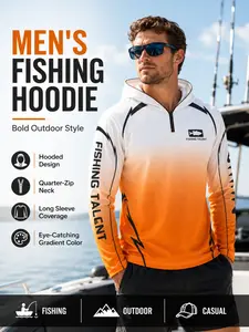 American Gradient Fishing Shirt for Men, Hooded Long Sleeve T-Shirt, Athletic Hoodie, Quick Dry Breathable Design for Outdoor Sports, Fishing Hoody