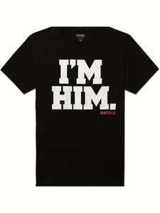 Men'S "I'm Him" Battle Sports Graphic T-Shirt - 100% Cotton, Classic Fit, Bold White Lettering, Machine Washable, All-Season Casual Wear for Gym & Outdoor Activities, Vintage Style, Comfortable & Stylish Design, Gym Apparel| Bold Graphic Tee| Machine Wa