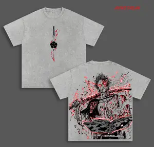 Yami Sukehiro Black Clover Black Bulls Anime Double Printed Vintage Washed Tee Unisex Oversize Anime Manga Washed Heavyweight Cotton T-shirt