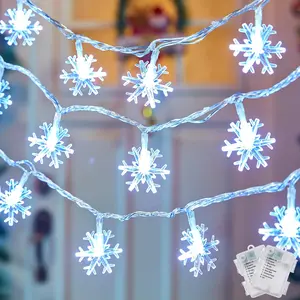 2 Pack Christmas Snowflakes Lights, 26 Ft 50 LED Snowflake String Lights Battery Operated, 8 Lighting Modes Waterproof Shatterproof Fairy Light for Bedroom Home Indoor Outdoor Xmas Christmas Decor Brightown