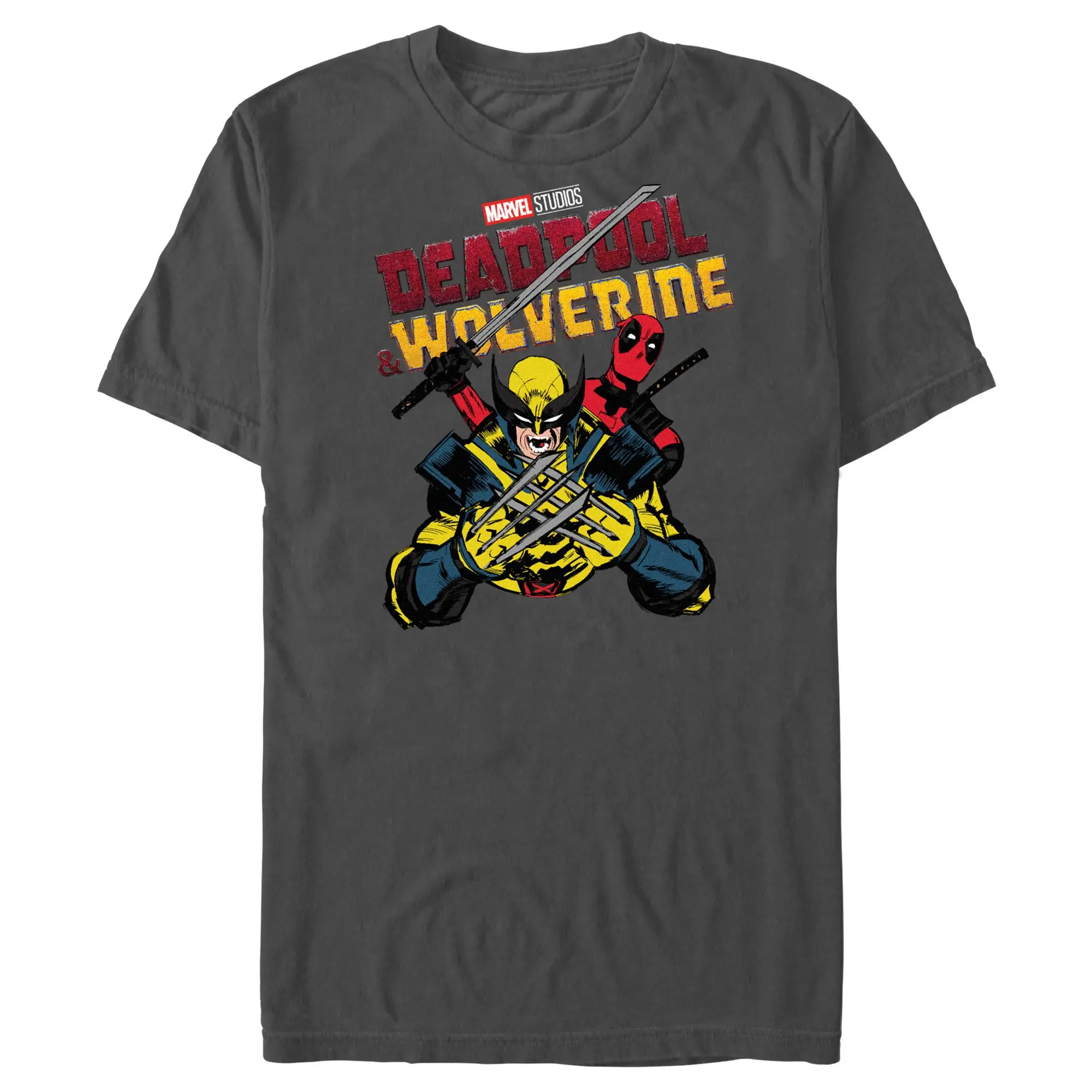 Men's Marvel Deadpool & Wolverine Fighting Pose Graphic Tee, Menswear Round Neck Apparel