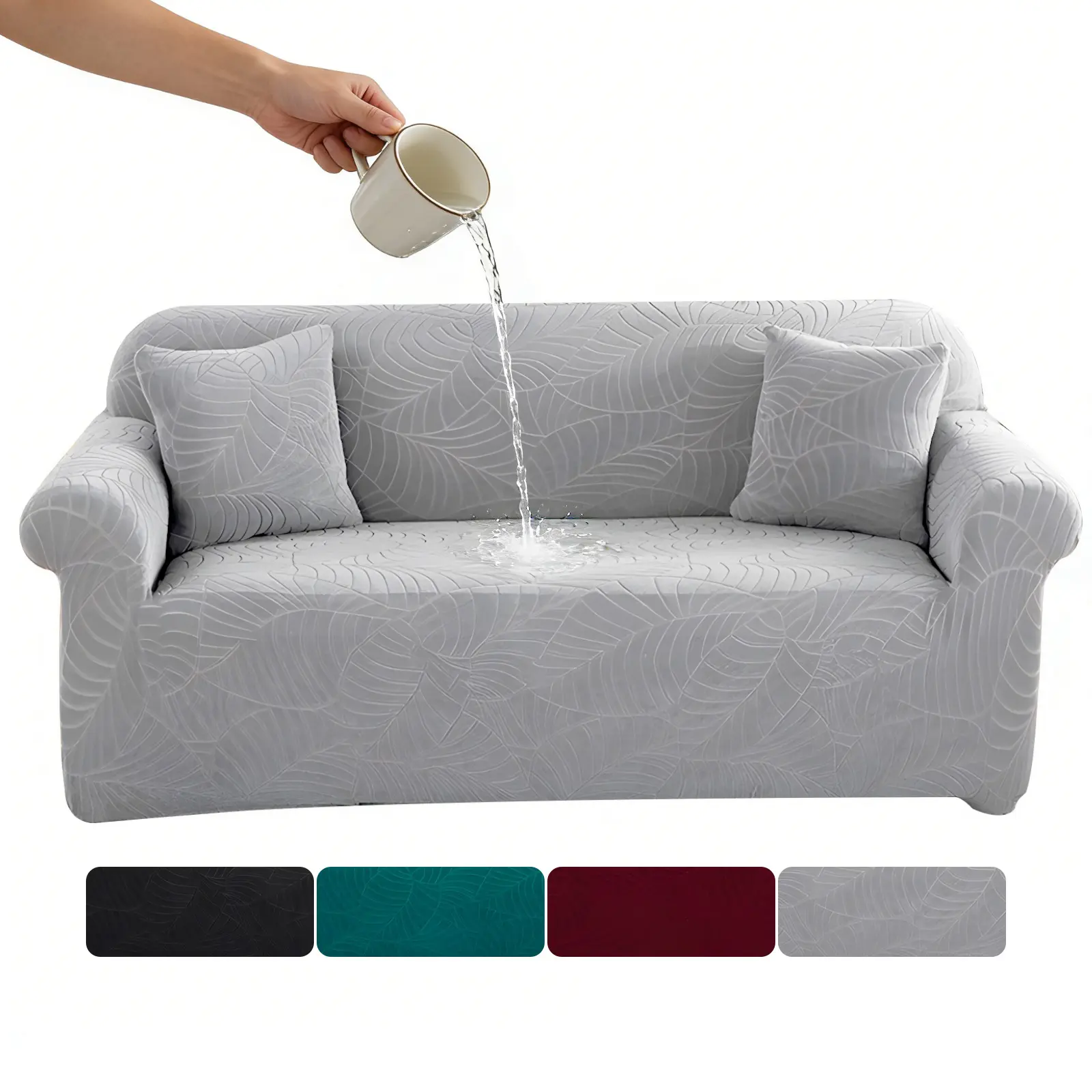 BEKRVIO-Waterproof Sofa Cover, Elastic Pet Dog Cat Couch Protector, Non-Slip Anti-Scratch Washable Furniture Cover, Solid Color for Pets Kids Home Stretch Fit Jacquard