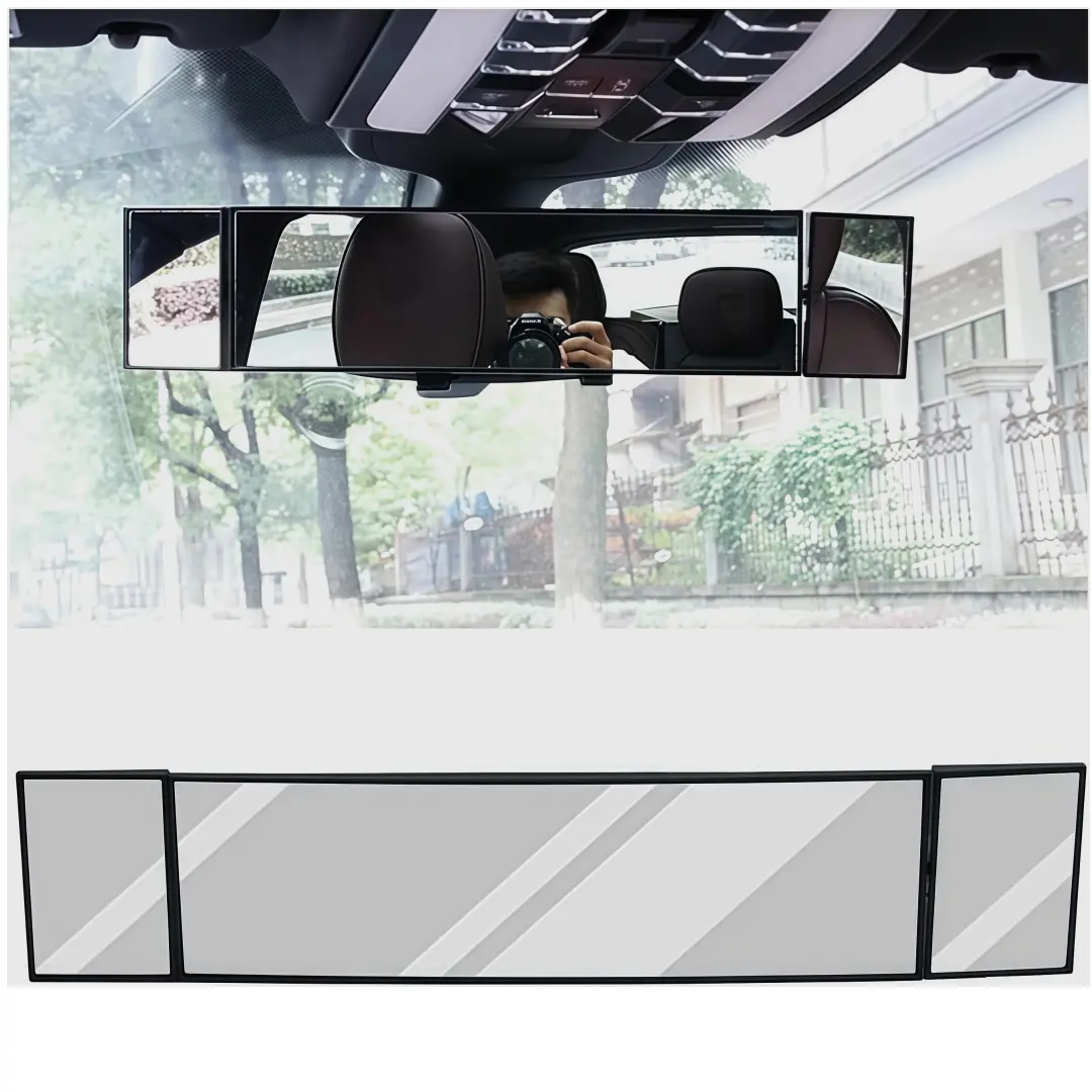 16.4-in Automotive Clip-On Convex Wide-Angle Rearview Mirror with Baby Mirror Extender, Glass/ABS Solid Construction, Easy Installation, Expanded Field of View, Fits Most Cars, Trucks & SUVs (White) - Car Interior & Truck Accessories