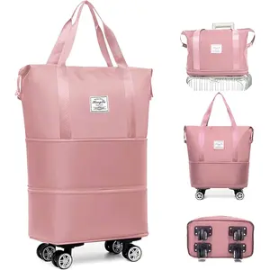 Expandable Foldable Duffel Bag with Detachable Rolling Wheels, Large Carry- Luggage for Travel, Gym, Camping, Shopping, Business Trip ()
