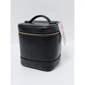 Pre-owned CHANEL leather Top Handle Bags Vintage Black Lambskin Bottom Quilted Vanity Case Top Handle Bag ZS028CC