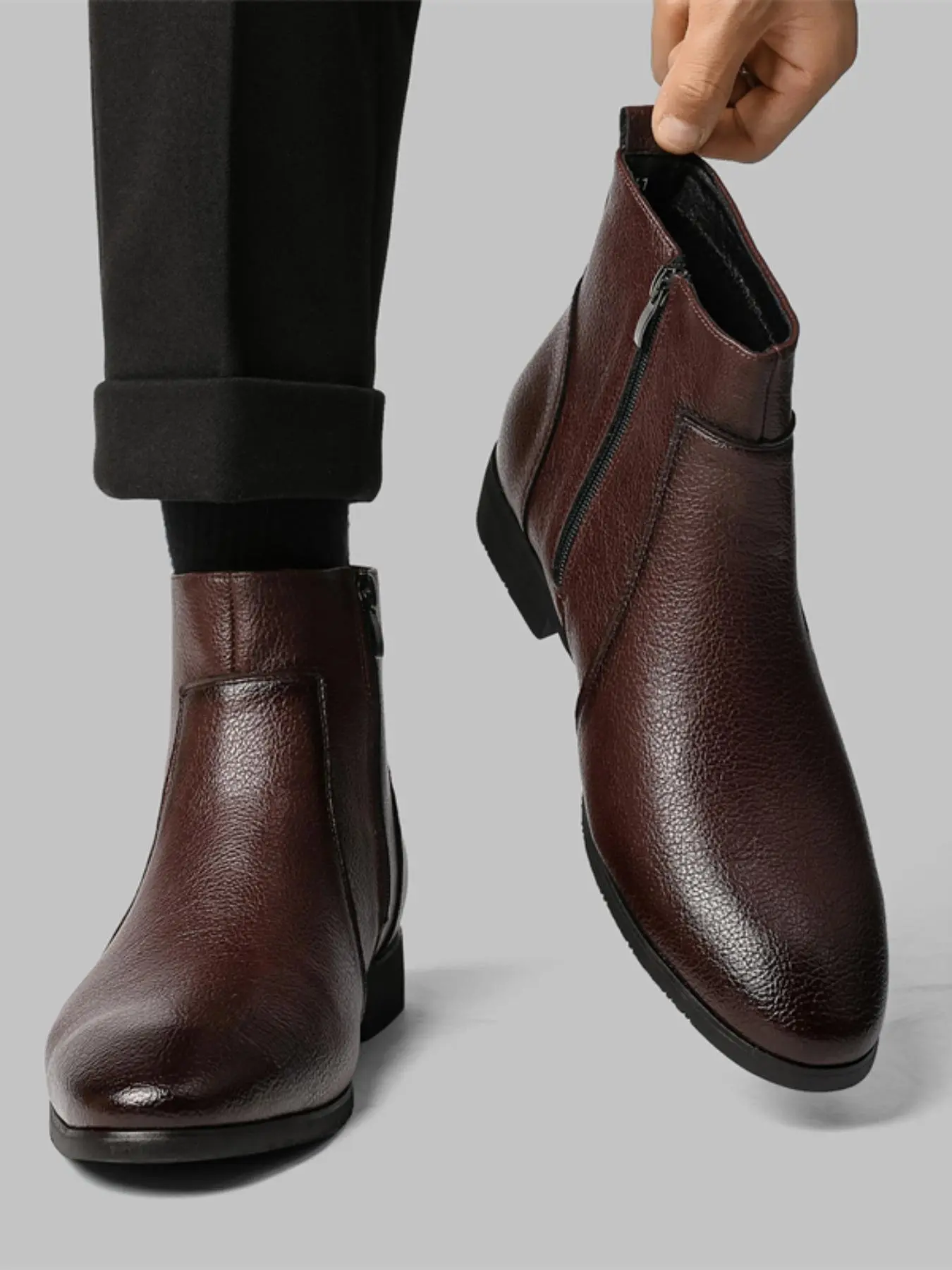 Men's Business Fashion Zipper Design Closed Casual Ankle Boots, Simple Casual Pointed Toe Boots for Work Office, Male All-match Shoes for Daily Wear