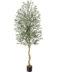 Artificial Olive Tree 7ft Tall Faux Potted Olive Silk Plant Fake Olive Branches and Fruits Artificial Tree for Office House Living Room Home Decor Decorative Round Set Ornaments