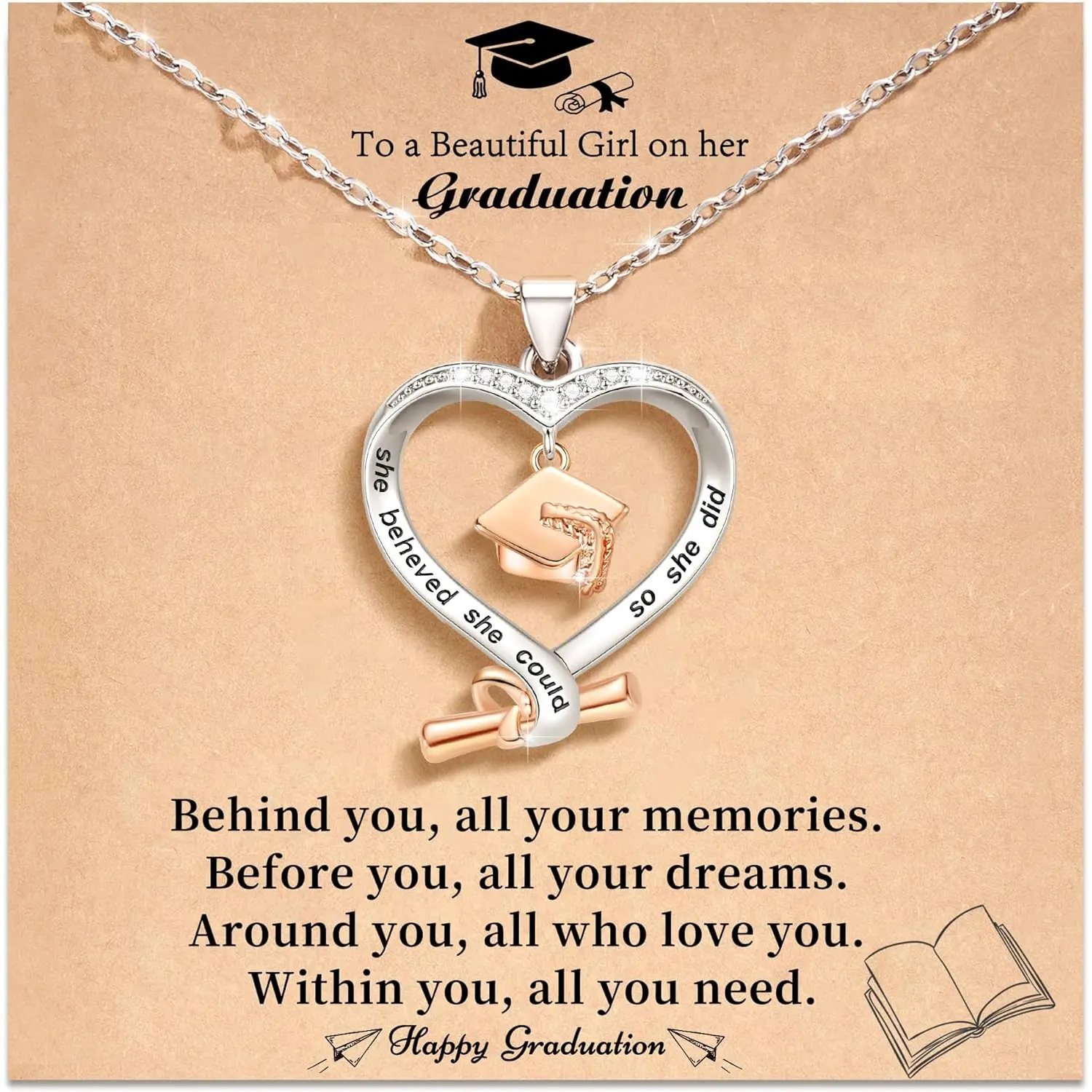 2026 Graduation Gifts for Her, 5th/8th Grade Graduation Gifts Heart Necklace Class of 2026 High School Elementary College Masters Degree Graduations Gift Law School Nurse Graduations Gift for Teen Girls Daughter Sister