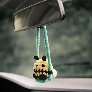 Bee On A Swing Crochet Car Hanger Amigurumi Decoration Quirky Bug Charm for Rearview Mirror or Dashboard Handcrafted Car Accessory