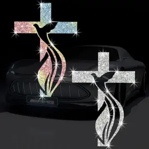 Glitter Cross & Dove Car Sticker - Sparkly Flame Religious Decal, Reflective Christian Auto Decor, Waterproof Vinyl Exterior Styling for Women, Spiritual Peace Graphics for Cars' Window & Bumper