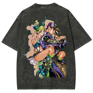 Jojo's Bizarre Adventure Jolyne Weather Report Vintage Washed Cotton T Shirt Men Women 2026 Summer Oversized Streetwear