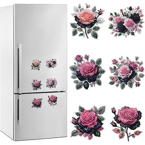 6Pcs Acrylic Diamond Art Refrigerator Magnet DIY Diamond Painting Magnets Kit Crystal Sparkling Diamond Magnets Set for Refrigerator Mailbox Decor