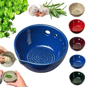Herb Stripper , Garlic Grater Bowl: Handmade Garlic Grater Plate Herb Bowl, 5 Hole Sizes Efficient Stripping Dish With Drainage Port, Multi-functional Kitchen Gadgets, Kitchen Utensils Tools