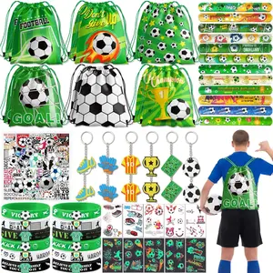 Soccer Party Favors 122Pcs Set Includes 12 Drawstring Bags Slap Silicone Bracelet Keychain Tattoo Stickers for Boys Birthday Decorations Supplies