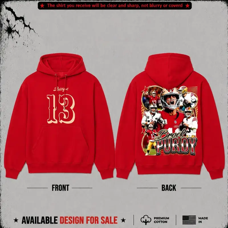 Brock Purdy 13 Bootleg Premium Heavy 100% Cotton Hoodie, San Francisco Football Fans Shirt, Niner Football Game Day Outfit, Gift For Football Fans, Husband, Boyfriend