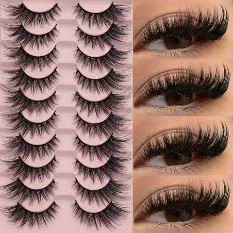 10 Pairs Cute Fluffy, Cosmetic False Lashes, Fake Lashes, Thick Dense Lush Look, High-Quality CC Curl, Perfect for Daily Dates & Parties, Fluffy Cluster Lashes, Volume Curl Lashes
