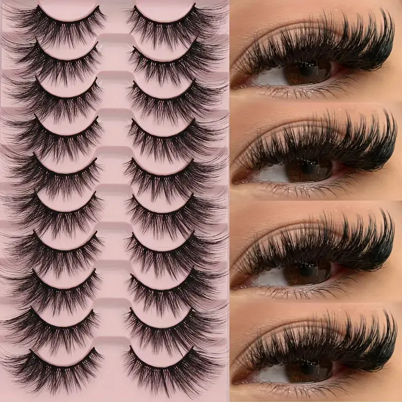 10 Pairs Cute Fluffy Volumized False Eyelashes, Cosmetic False Lashes, Thick Dense Lush Look, High-Quality CC Curl, Perfect for Daily Dates & Parties, Fluffy Cluster Lashes, Volume Curl Lashes