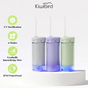 KIWIBIRD C1 Mini Water Flosser for Travel, 360° UV-C Sanitization, 99.99% Plaque Removal, Ultra-Portable Cordless Oral Irrigator, IPX8 Waterproof 3 Modes, 230mL Teeth Cleaner for Tonsil Stones & Braces Care - Home & Travel