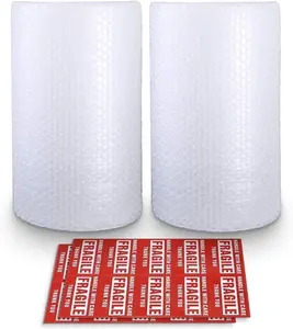2-Pack Bubble Cushioning Wrap Rolls – 12" x 72ft Total, Perforated Packing Wrap with 20 Fragile Stickers for Shipping, Moving & Mailing Protection