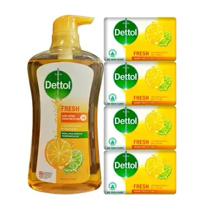 Dettol Antibacterial Bodywash - Yuzu Citrus Fresh, 900g, with 4 Fresh 100g Soaps, Men's Body Care Cleanser