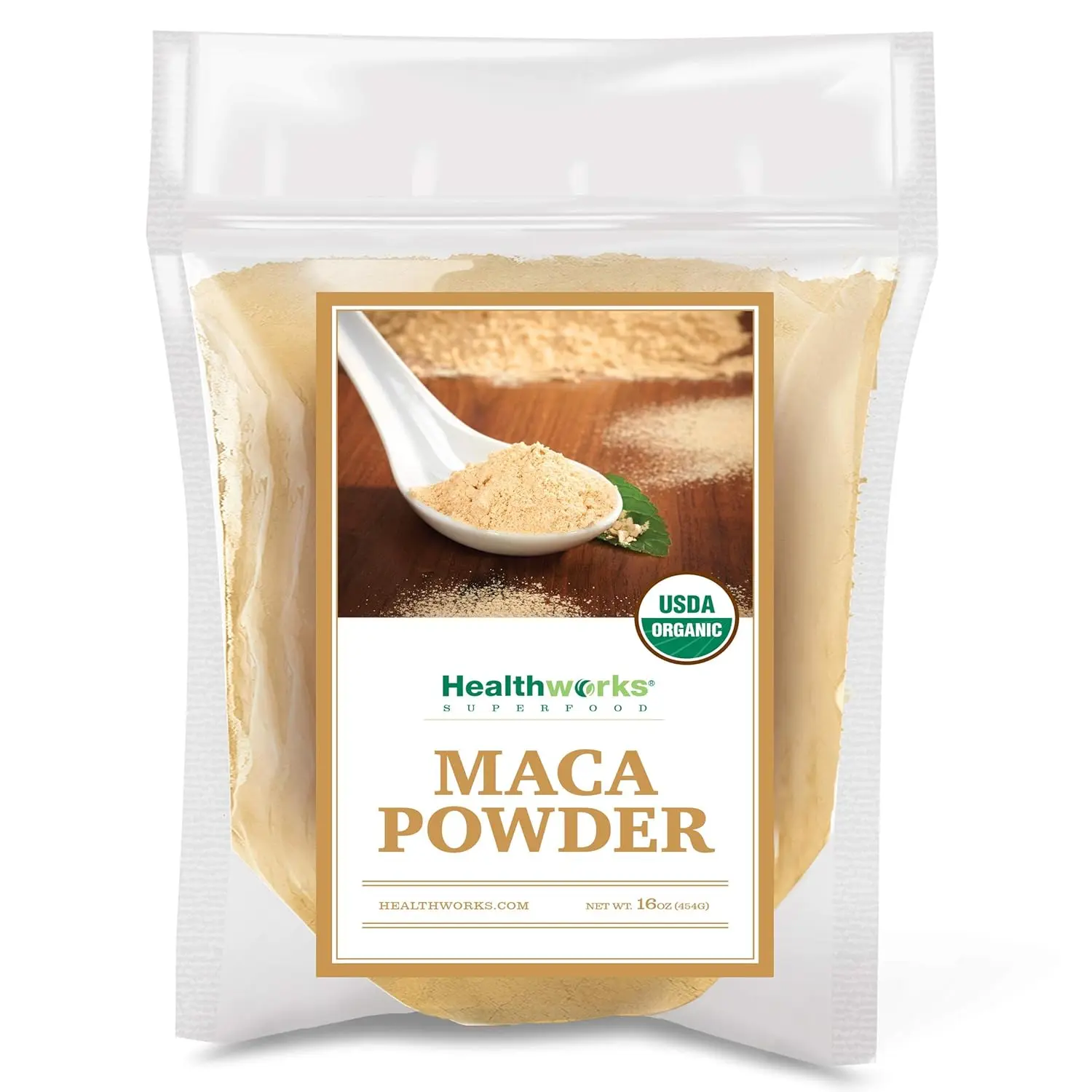 Healthworks Superfoods Organic Maca Powder Raw - 16 Oz  1 Lb - Certified Organic Flour Use - Keto, Vegan & Non-GMO - Premium Peruvian Origin - Breakfast, Smoothies, Baking & Coffee - Antioxidant