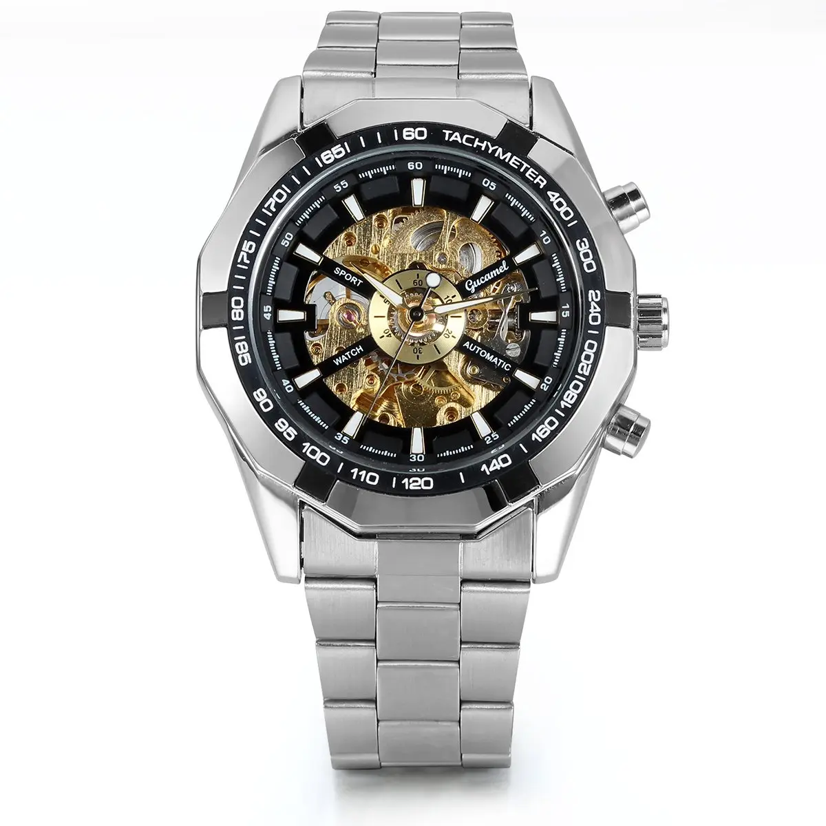 OIDEA Men's Skeleton Automatic Mechanical Watch, Stainless Steel Band Business Casual Wristwatch with Gold-Tone Dial, Self-Winding Analog Watch for Daily Wear, Gift for Him summerwins,summerwins