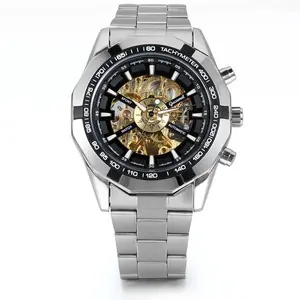 OIDEA Mens Mechanical Watch Automatic Skeleton Wristwatch with Stainless Steel Band & PU Leather Strap for Men Women
