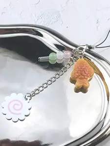 Cute Japanese Street Food Phone Lanyard Charms Phone Strap Mobile Phone Chain Taiyaki Narutomaki Fish Cake Dango Keychain Bag Pendant Keyring Accessories Friends Gift