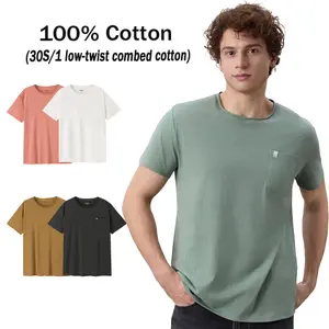 Mega Tshop-831 Unisex 100% Cotton Short-Sleeve T-Shirt, 3.8 oz OE Yarn Fabric, Round Neck Raw-Edge with Pocket, Breathable Plain Casual Crew Tee, Superior Softness Minimalist Design, Durable Summer Basic Refined Top tiktokshopspringglowup