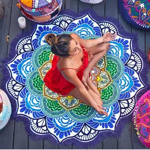 Yoga Mat Polygon Printed Tassel Round - Perfect for Yoga and Pilates