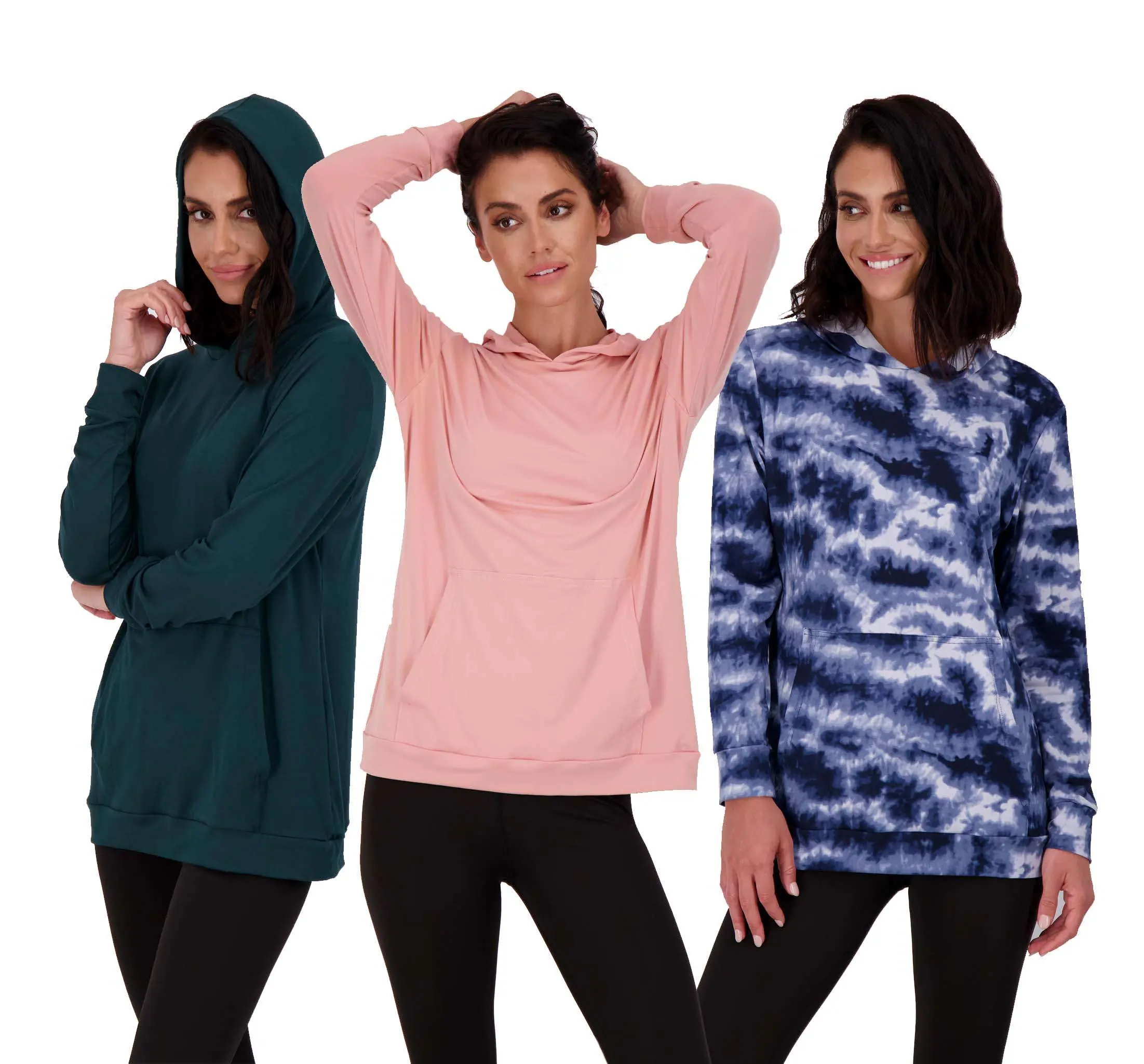 Real Essentials 3 Pack: Women's Dry Fit Long-Sleeve Hoodie Pullover Sweatshirt Pocket - Active Lounge (Available In Plus)