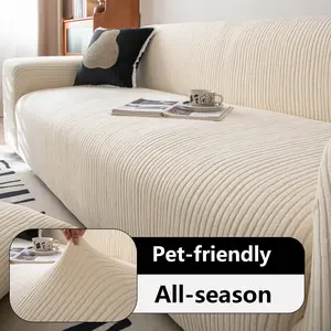 Thickened Wide Stripe Sofa Cover Full Protection, Waterproof Cat Scratch Resistant Soft Washable Fabric for 1-5 Seat Sofas, Washable Sofa Slipcover